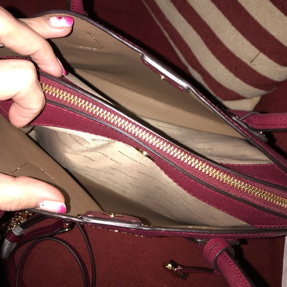 Michael Kors Wine Red Pebble Leather Satchel - Picture 2 of 4